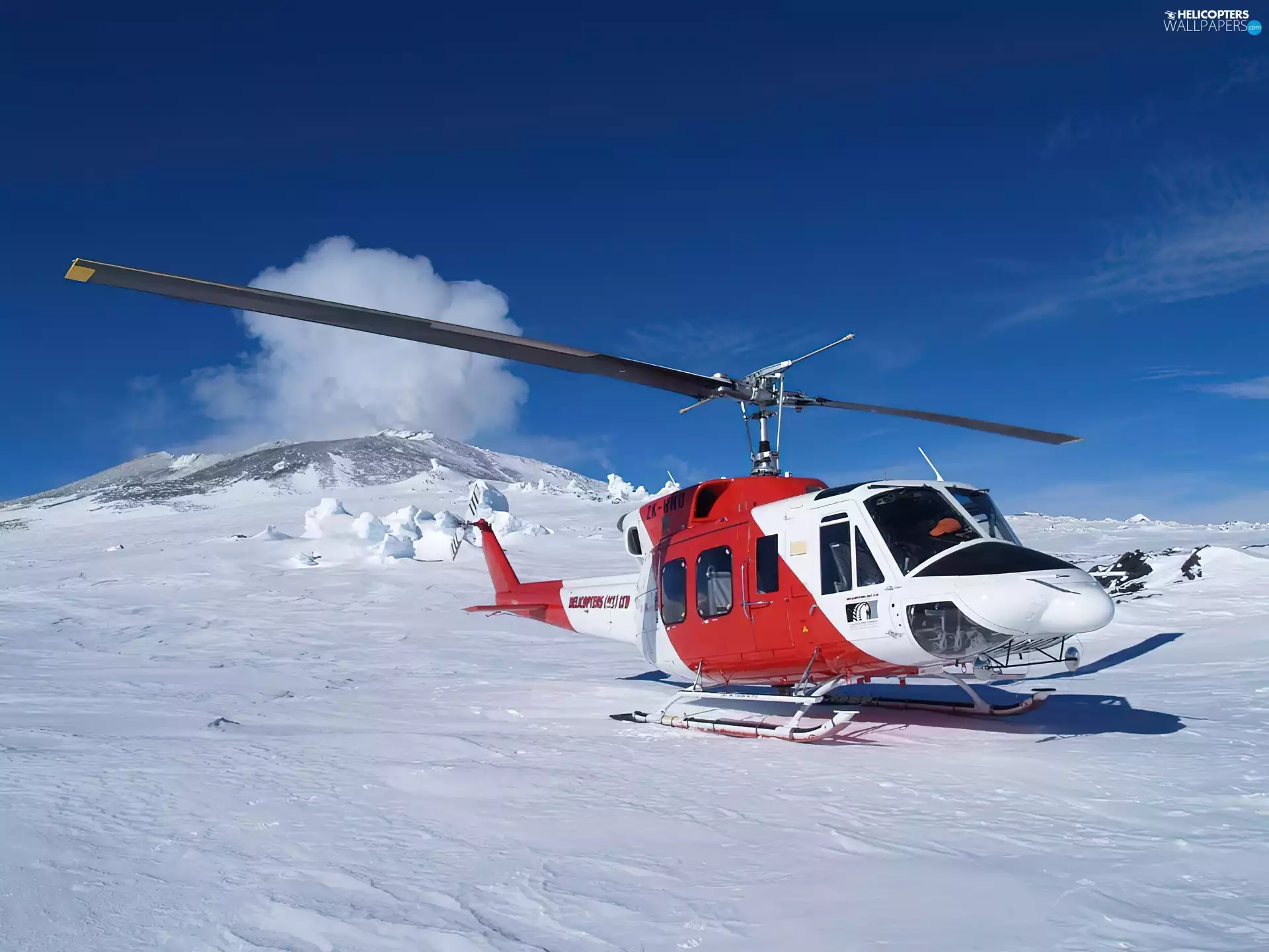 Helicopter, Mountains, winter, bell